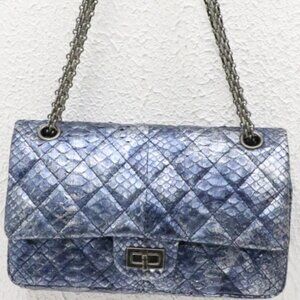 Chanel Blue/Silver Quilted Python Reissue 2.55 Classic Flap Bag 13874706